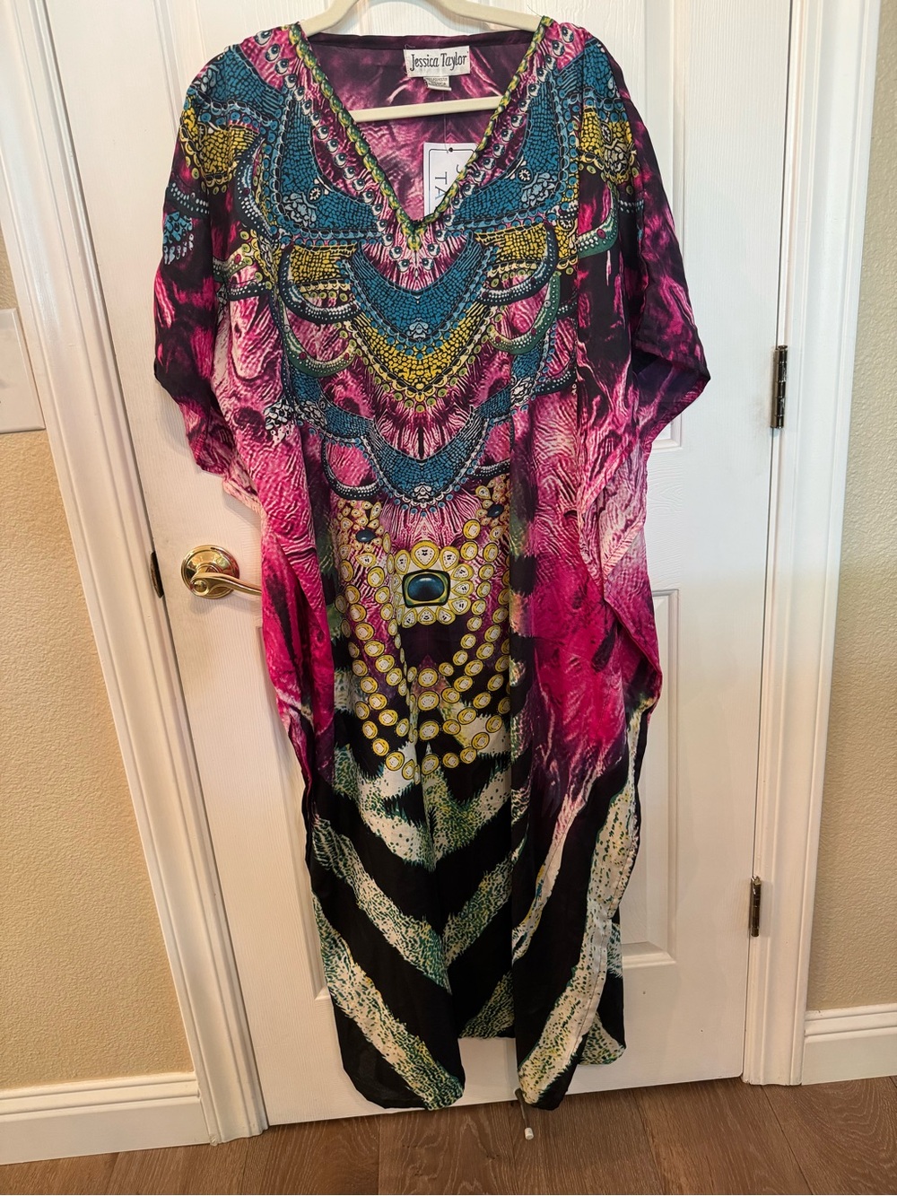 NWT Jessica Taylor Boho Kaftan Maxi Dress Mosaic Jewel Print One Size